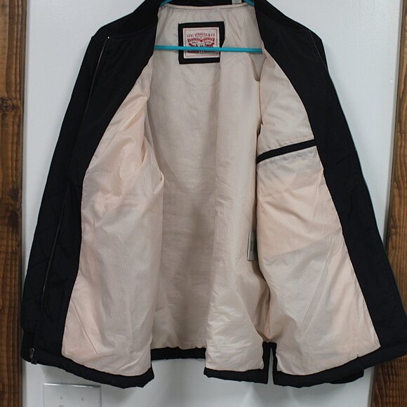 Levis Bomber Jacket Full Zip Up Long Sleeve Pockets Cotton Black Large Preowned - Picture 3 of 9